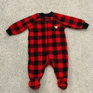Red and Black Plaid Baby Footie Pajamas Size 0-3 Months, Unisex Christmas PJ’s